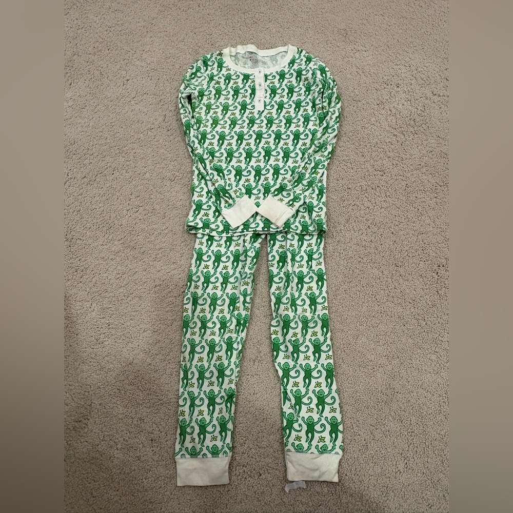 Roller Rabbit Emerald Green Kids Monkey Pajama Set, Size 10